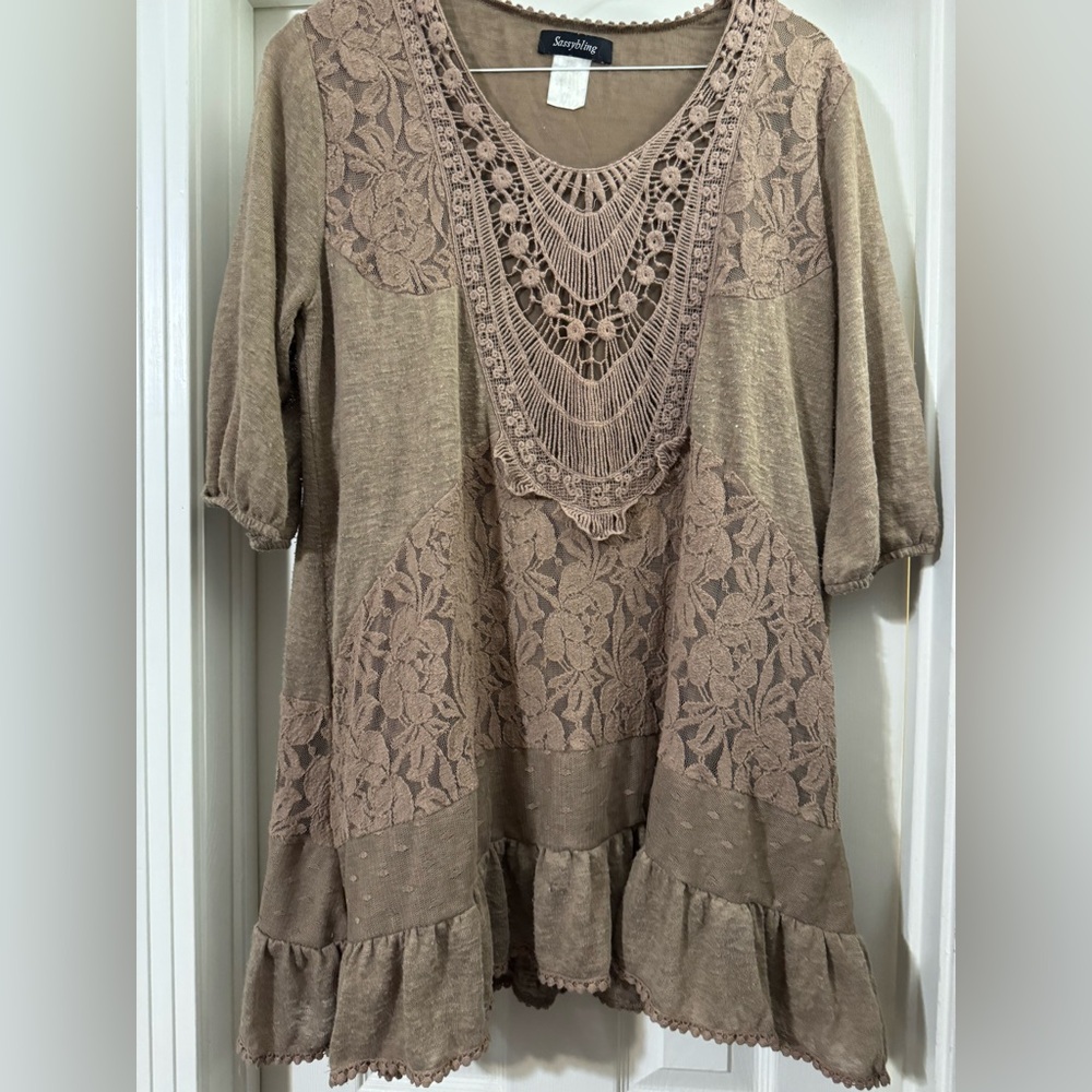 Tan Lace Tunic Top